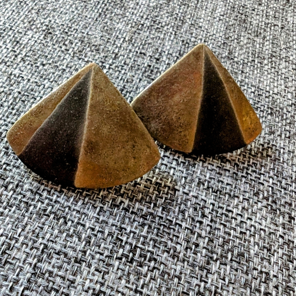 Vintage 80s two tone color block triangle handmade earrings ≈ 1" wide
